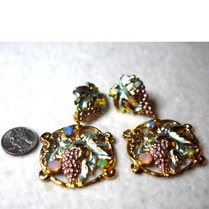 Vintage Banana Bob Multi Color Enamel Blue/Pink/Green Crystals 3.5" Earrings